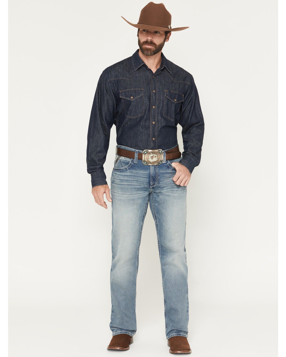 Ariat M4 Shasta Men’s Relaxed Bootcut Stretch Jeans in Light Wash – Mid Rise Western Denim, Size 36x36