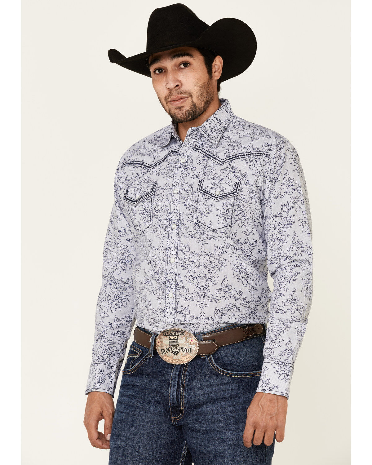 Men's Wrangler Rock 47 By Navy Paisley Print Long Sleeve Western Shirt