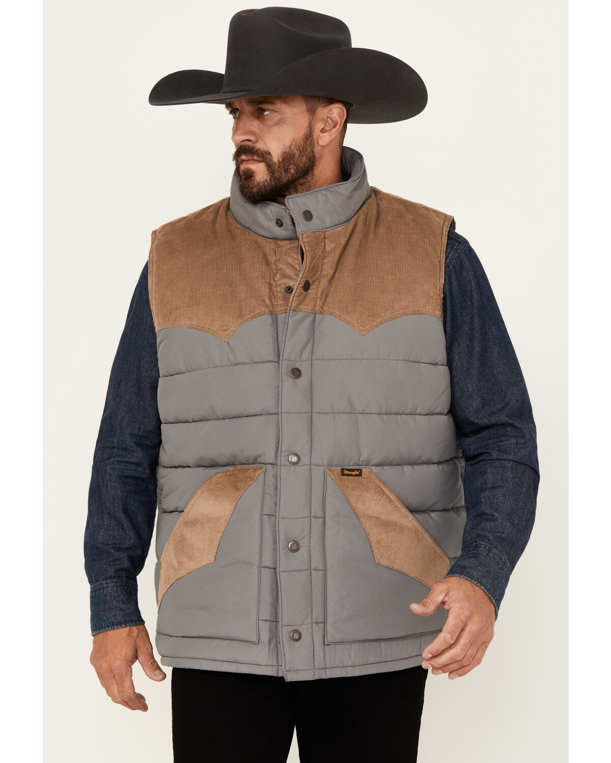 Men's Wrangler Fence Post Western Yoke Snap Puffer Vest