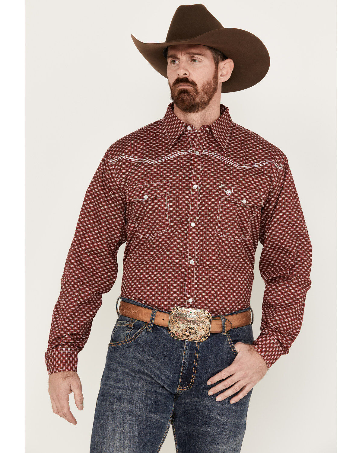 Men's Cowboy Hardware Rolodex Geo Print Long Sleeve Pearl Snap Western