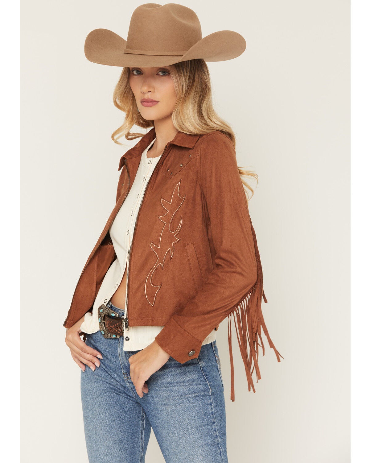 Women's Idyllwind Juniper Faux Suede Boot Stitched Fringe Zip-Up Jacke