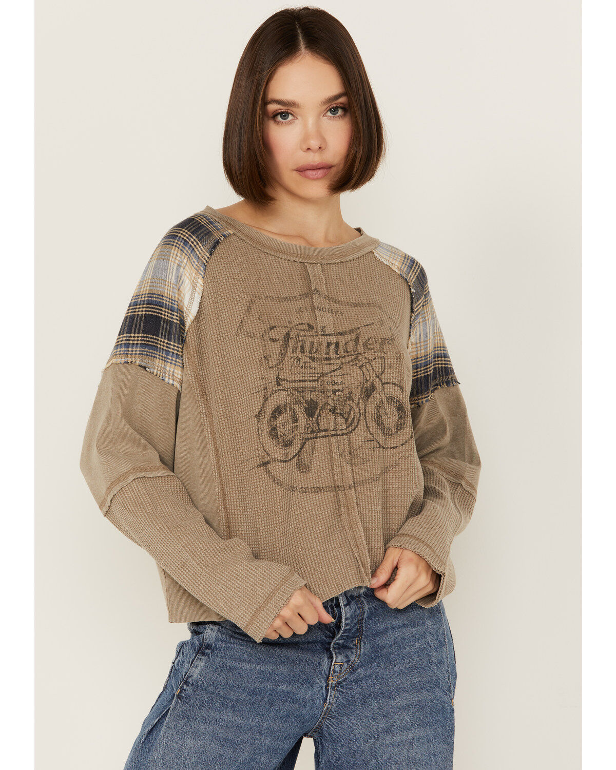 Women's Originality Plaid Long Sleeve Graphic Shirt