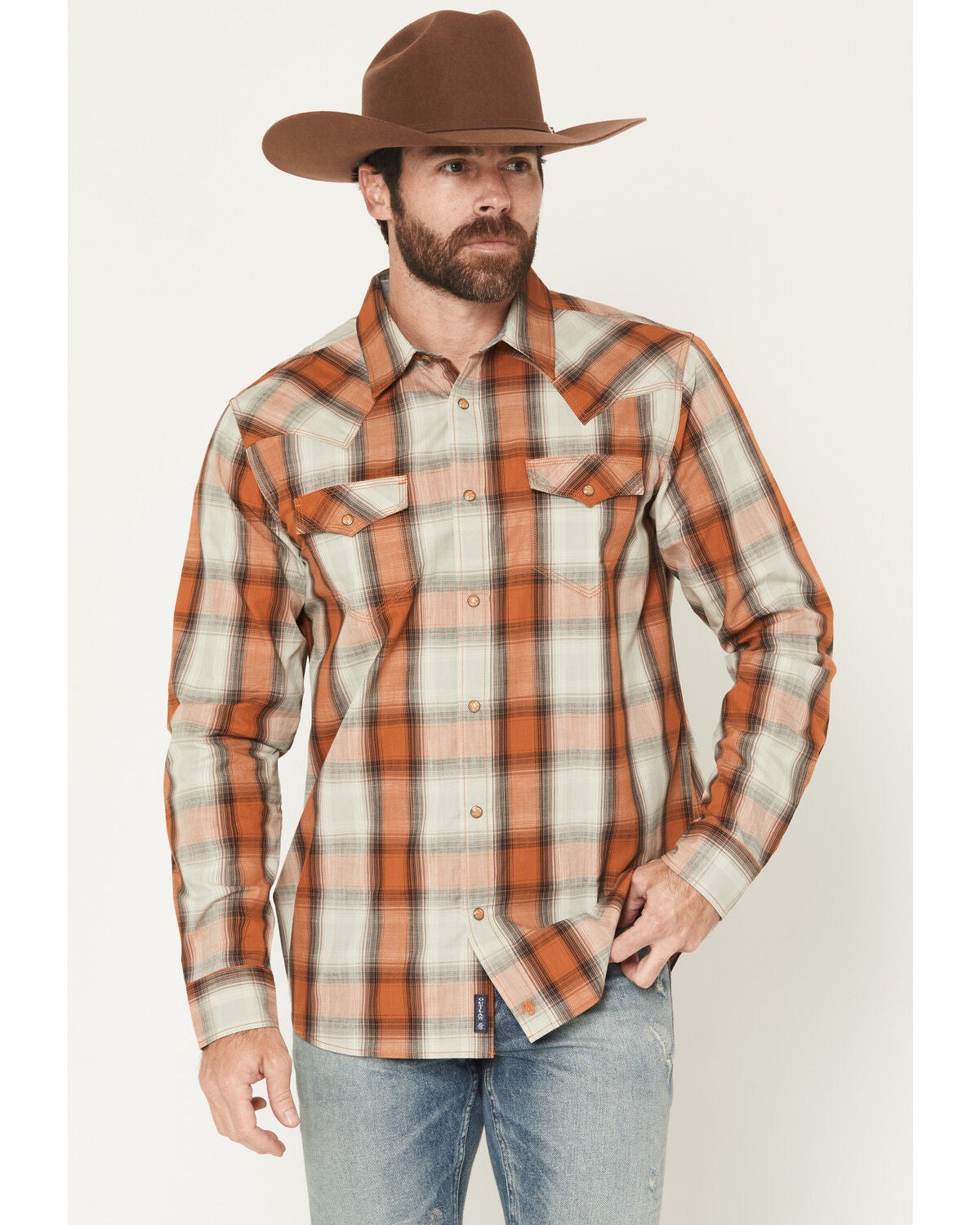 Men's Moonshine Spirit Rusty Nail Plaid Print Long Sleeve Snap Wester