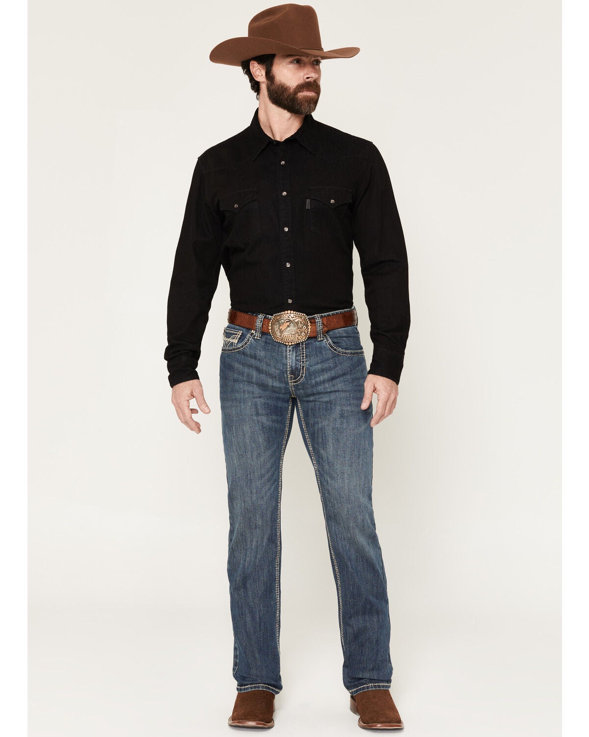 Men's Rock & Roll Denim Pistol Dark Wash Straight Stretch Denim Jeans