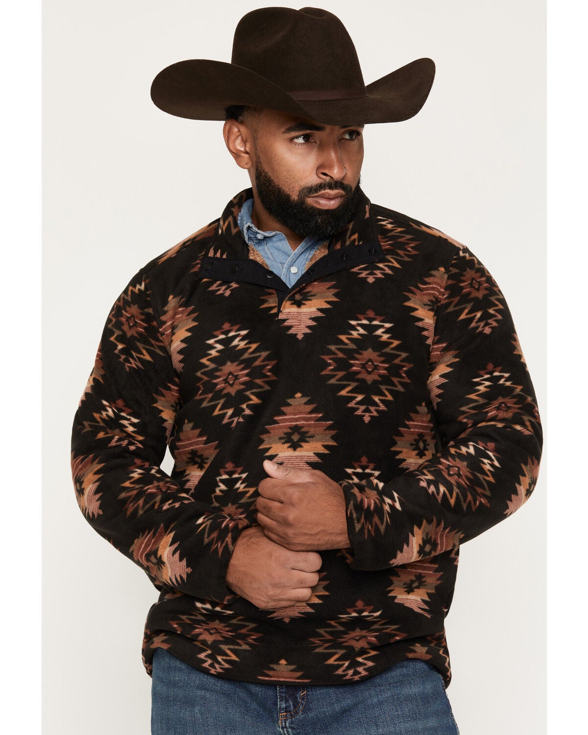 Men's Cody James Saddleback Southwestern Print Polar Fleece 1/4 Snap P