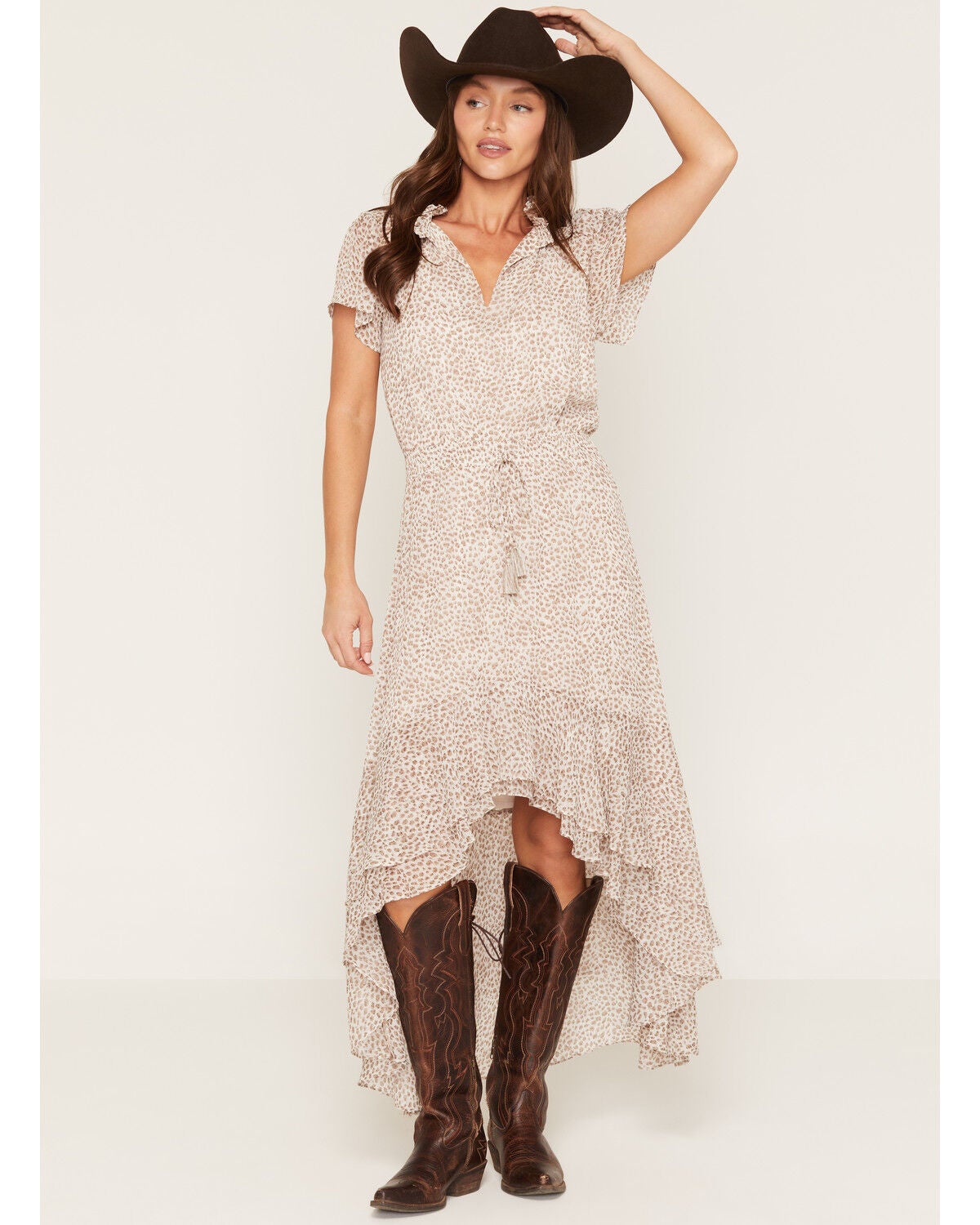 Women's Lovestitch Leopard Print Short Sleeve High-Low Midi Dress