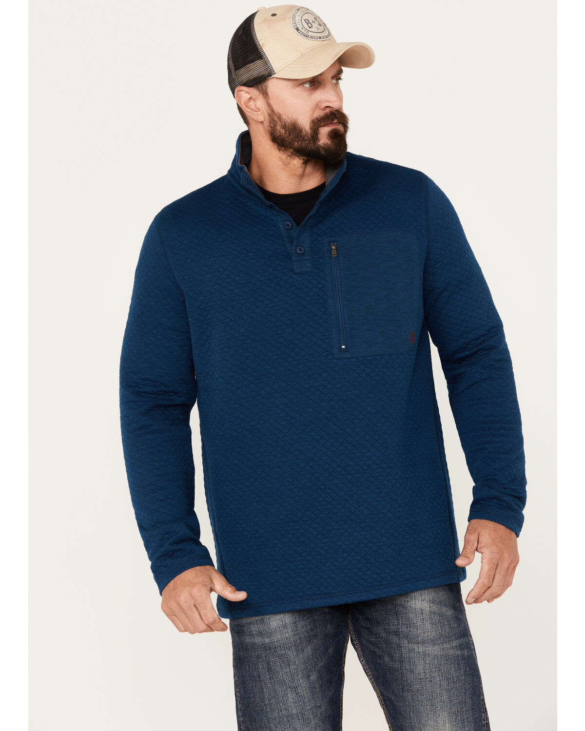 Men's Brothers and Sons Quilted Button Mock Pullover