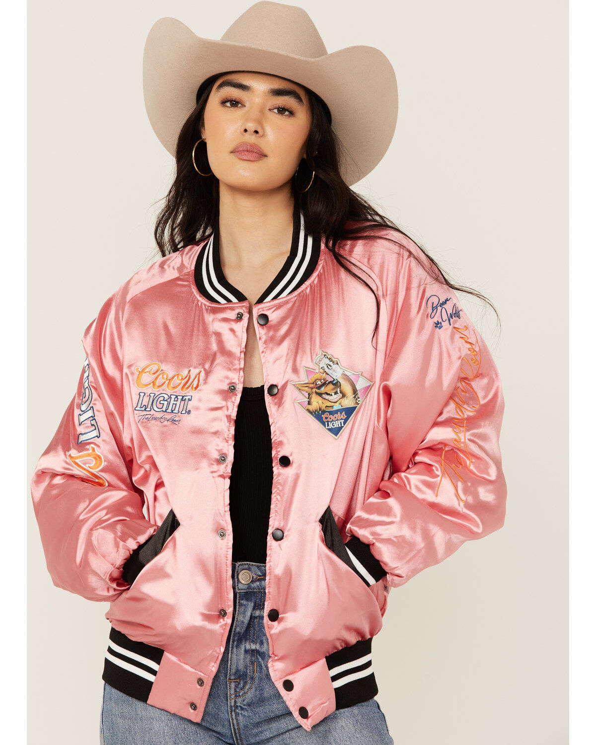 Women's The Laundry Room Coors Beer Wolf Stadium Satin Bomber Jacket