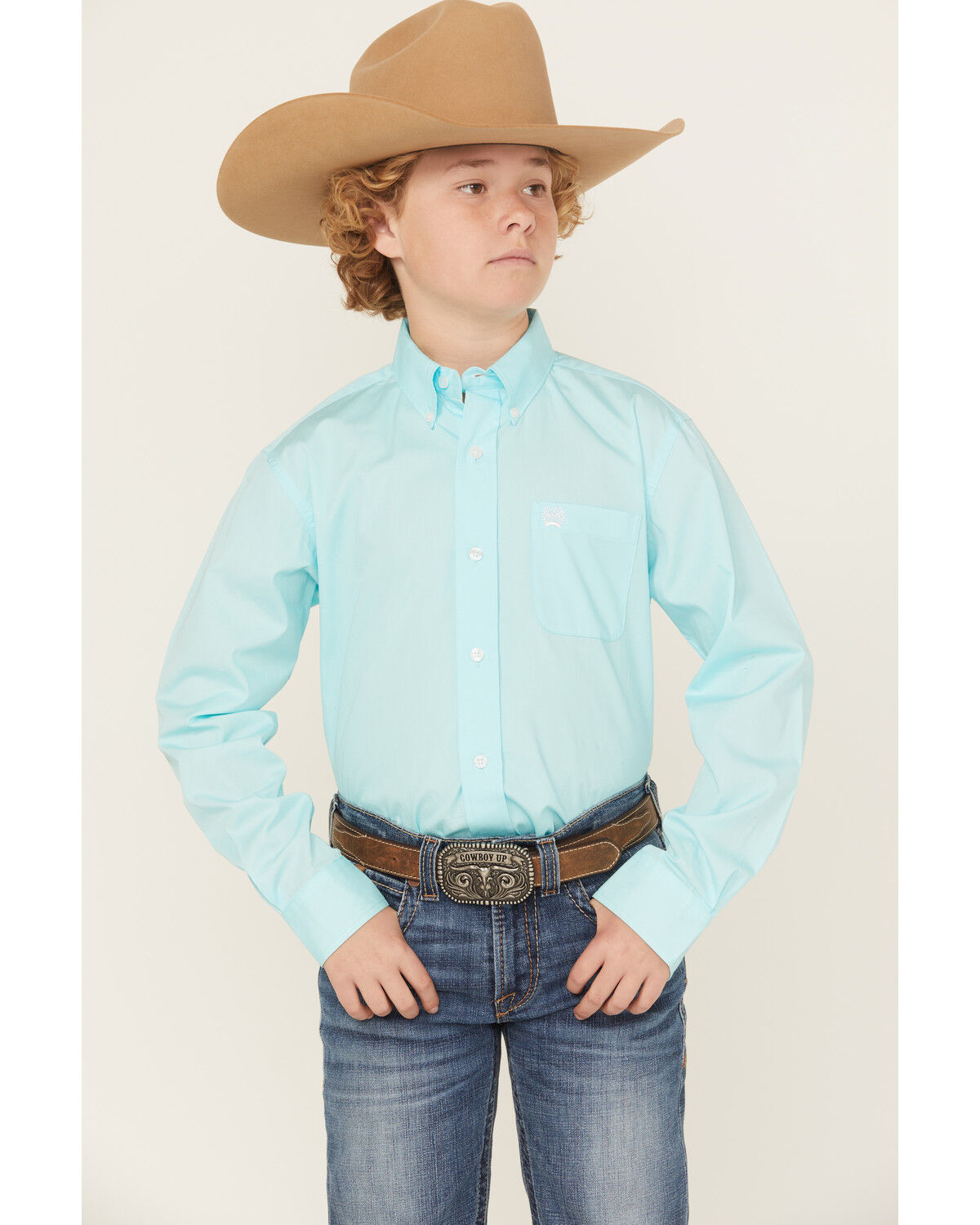 Boys' Cinch Solid Long Sleeve Button-Down Western Shirt