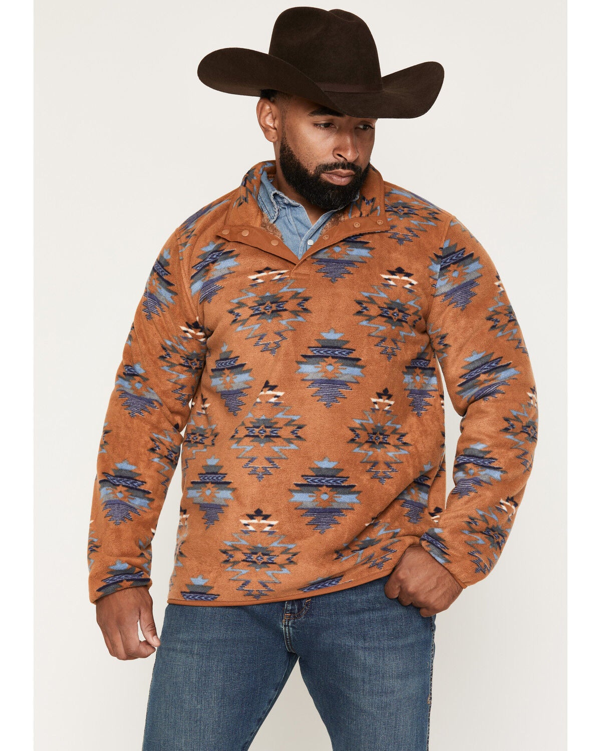 Men's Cody James Saddleback Southwestern Print Polar Fleece 1/4 Snap P