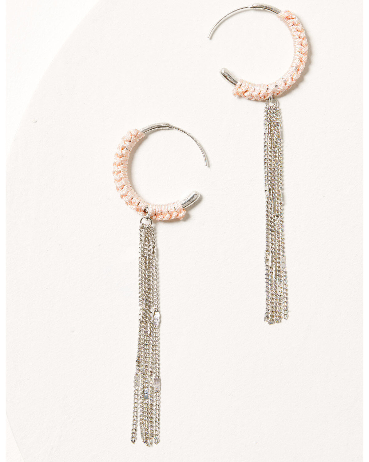 Women's Shyanne Pink Braided Hoop Silver Fringe Earrings