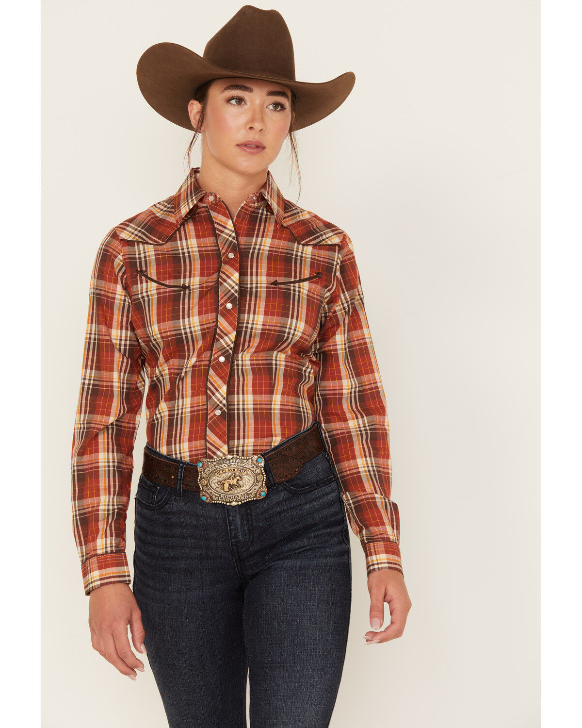 Women's Roper Plaid Print Long Sleeve Pearl Snap Western Shirt