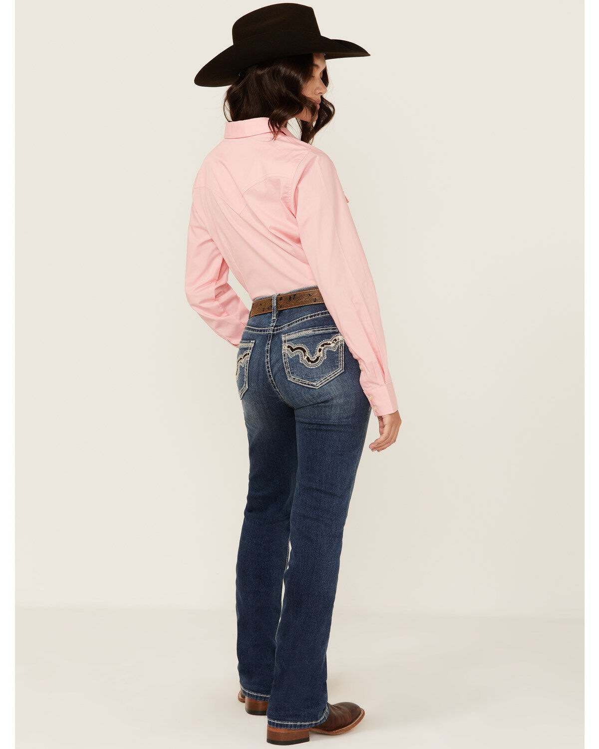 Women's Rock & Roll Denim Medium Wash Mid Rise Cowhide Pocket Bootcut