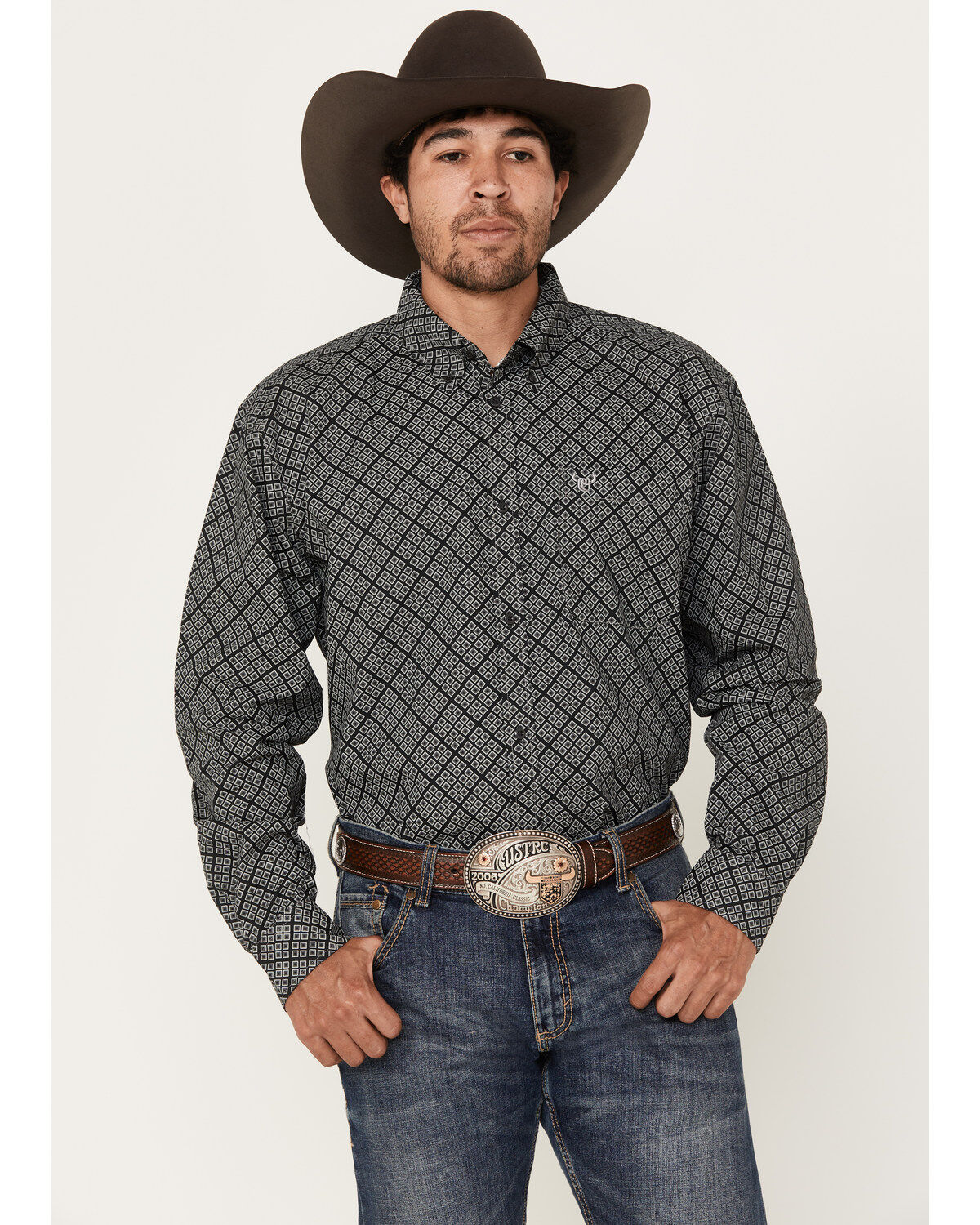 Men's Cowboy Hardware Wild Gem Geo Print Long Sleeve Button Down Weste