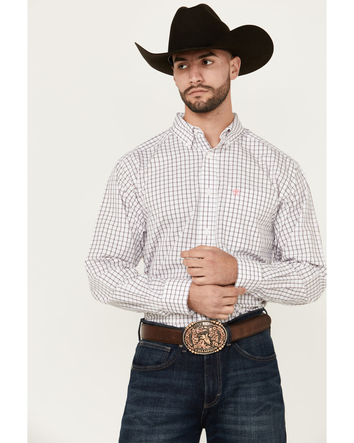 Men's Ariat Briggs Windowpane Plaid Print Long Sleeve Button-Down West