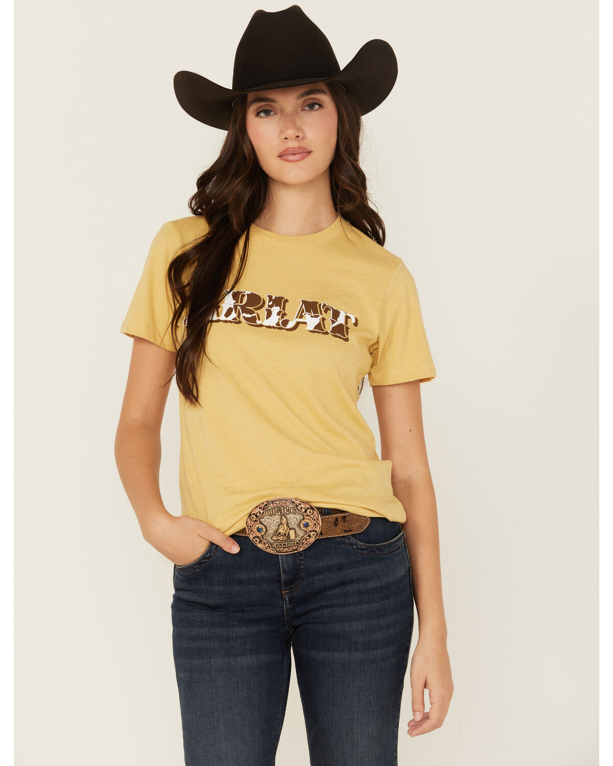 Women's Ariat Boot Barn Exclusive Cow Print Logo Short Sleeve Graphic