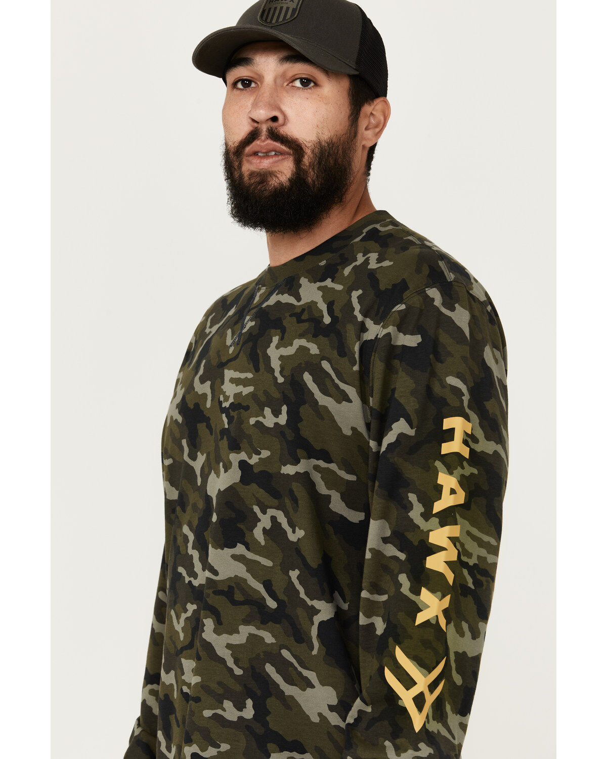 Men's Hawx Camo Print Long Sleeve Logo T-Shirt