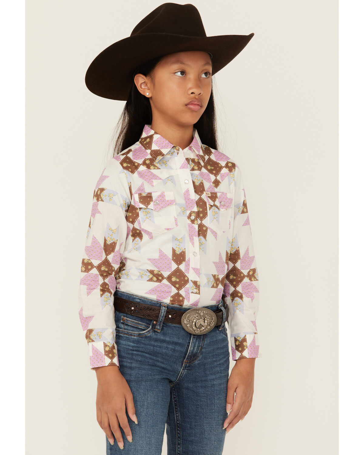 Girls' Cowboygirl by Jenna Paulette Patchwork Print Long Sleeve Pearl