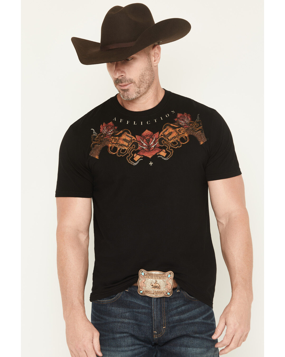 Men's Affliction Viva La Raza Rhinestone Short Sleeve Graphic T-Shirt