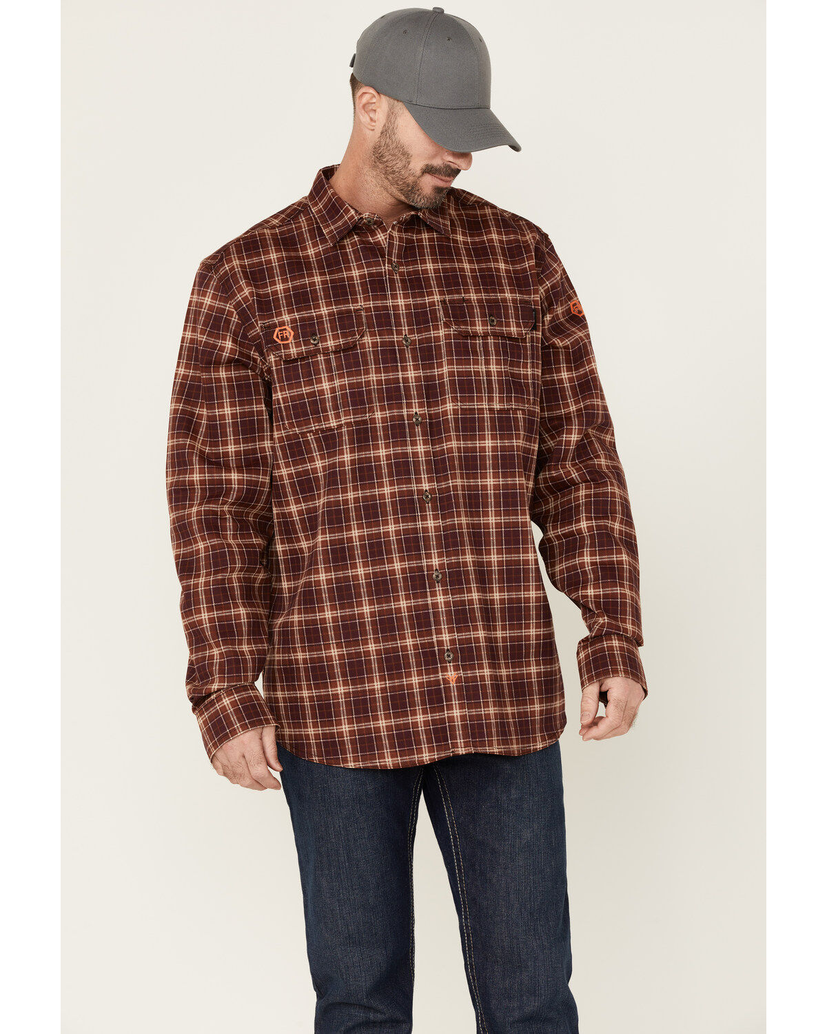 Men's Hawx FR Plaid Print Long Sleeve Button Down Work Shirt - Tall