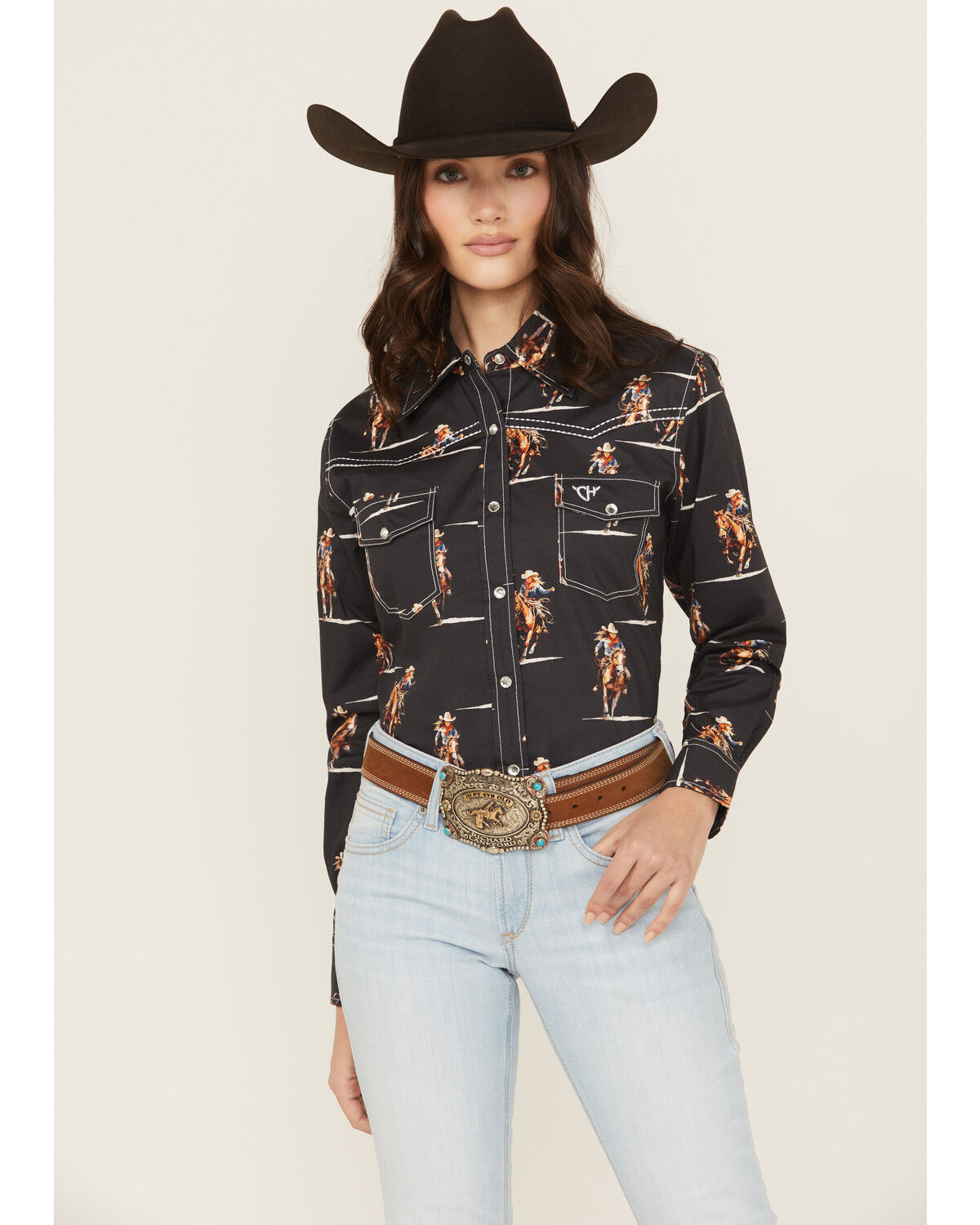 Women's Cowgirl Hardware Cowgirl Conversation Print Long Sleeve Snap S