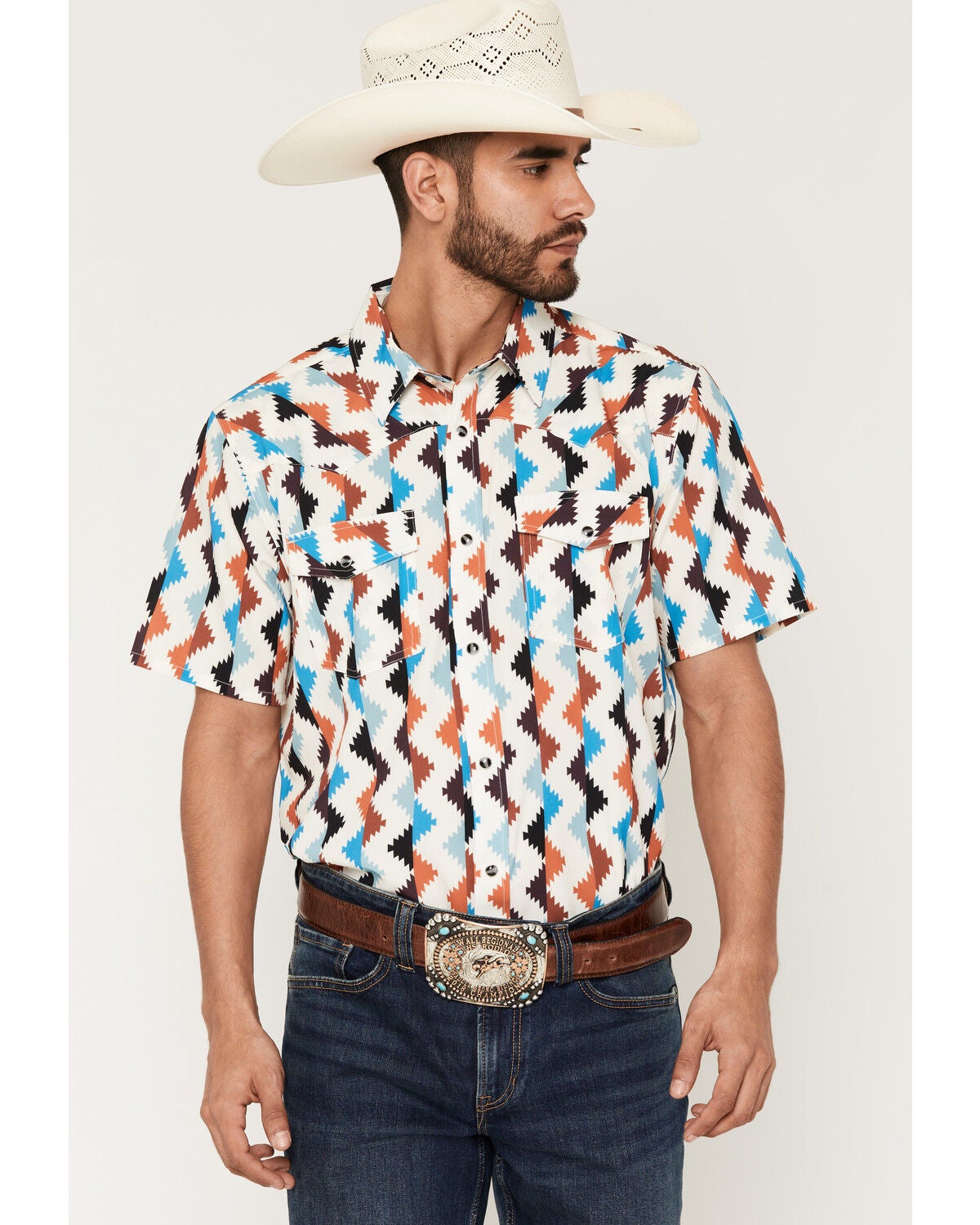 Men's RANK 45 Zig Zag Southwestern Stripe Print Rodeo Tech 2.0 Short