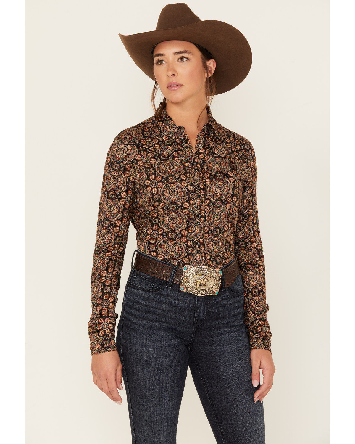 Women's Stetson Prairie Floral Print Long Sleeve Snap Western Shirt