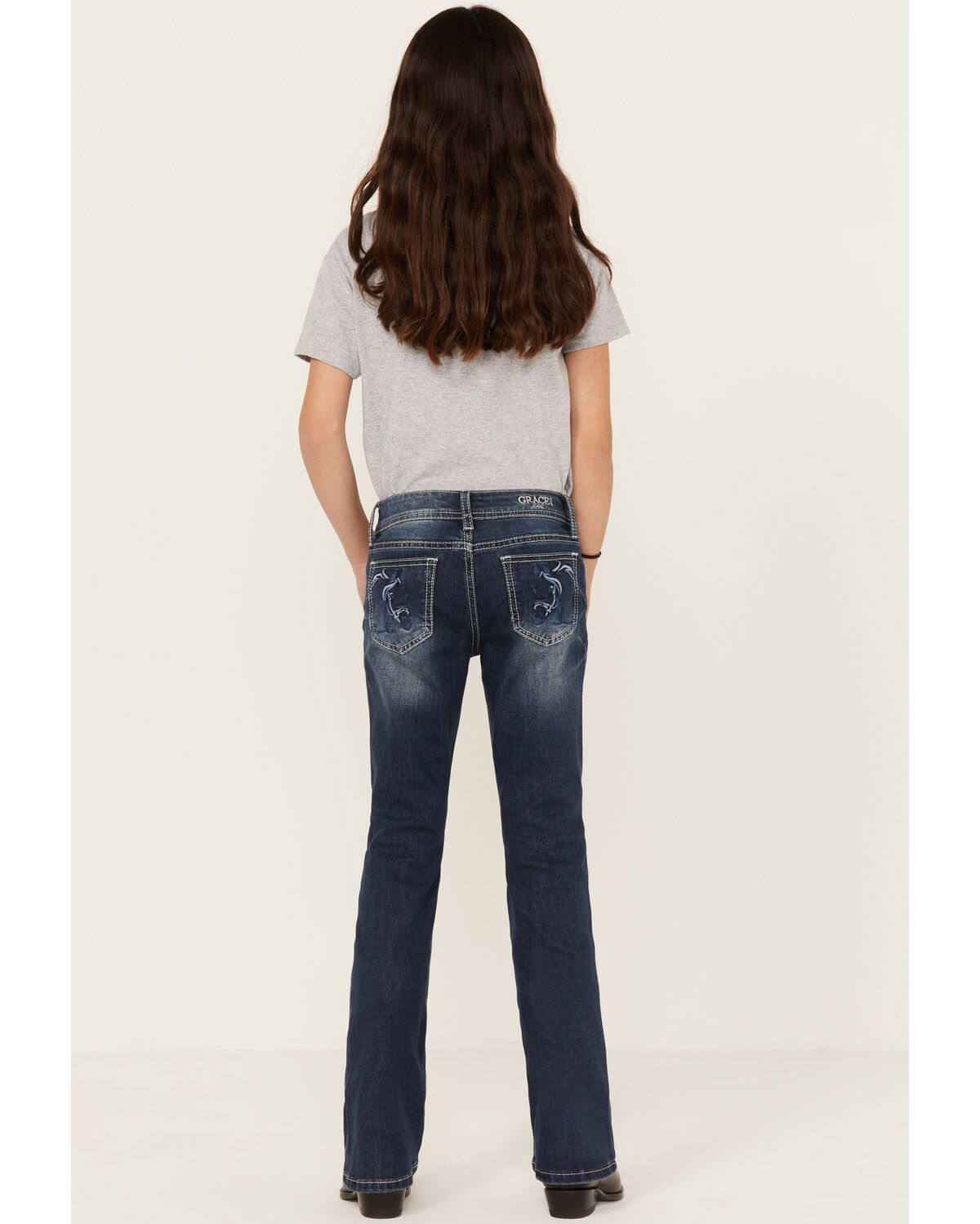 Girls' Grace in LA Medium Wash Horse Outline Bootcut Jeans