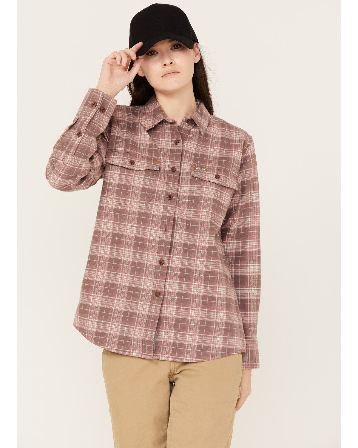 Women's Ariat Rebar Flannel Long Sleeve Button Down Plaid Work Shirt