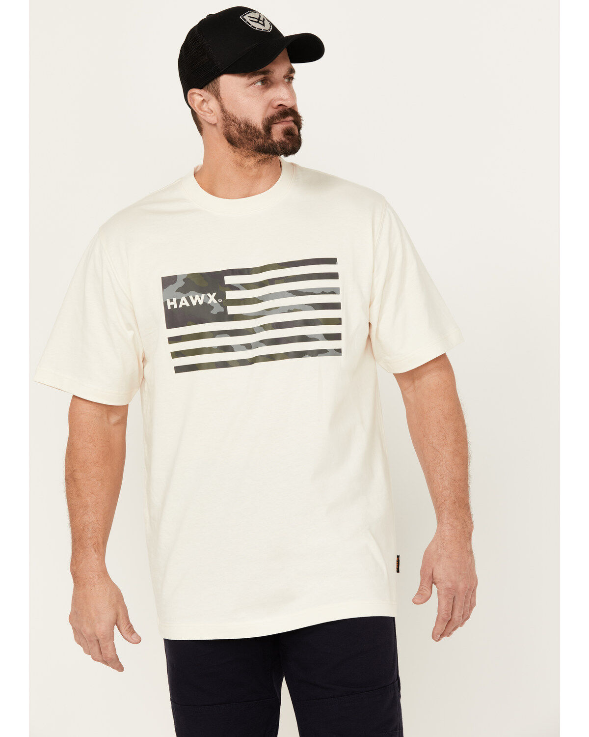Men's Hawx Camo Flag Short Sleeve Graphic Work T-Shirt
