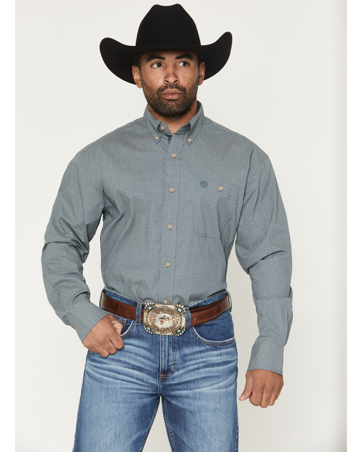 Men's Wrangler George Strait by Geo Print Long Sleeve Button-Down Stre