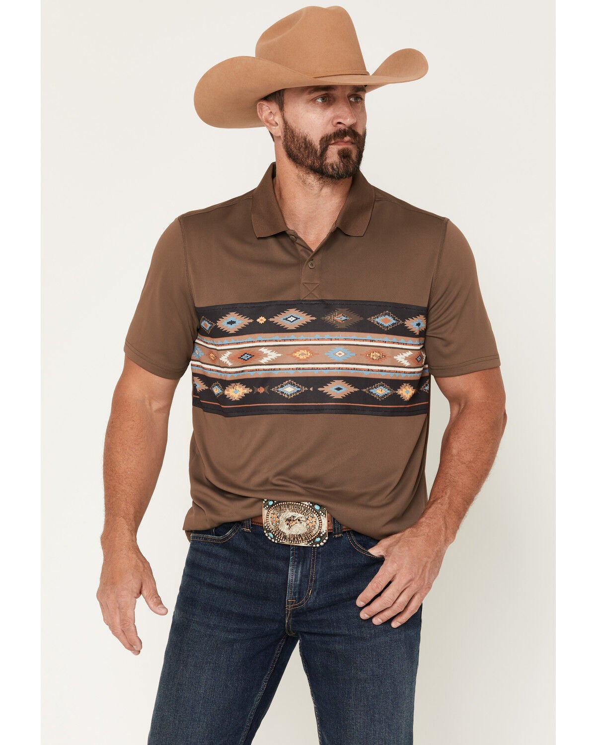 Men's RANK 45 Sierra Noble Border Print Short Sleeve Button-Down Polo