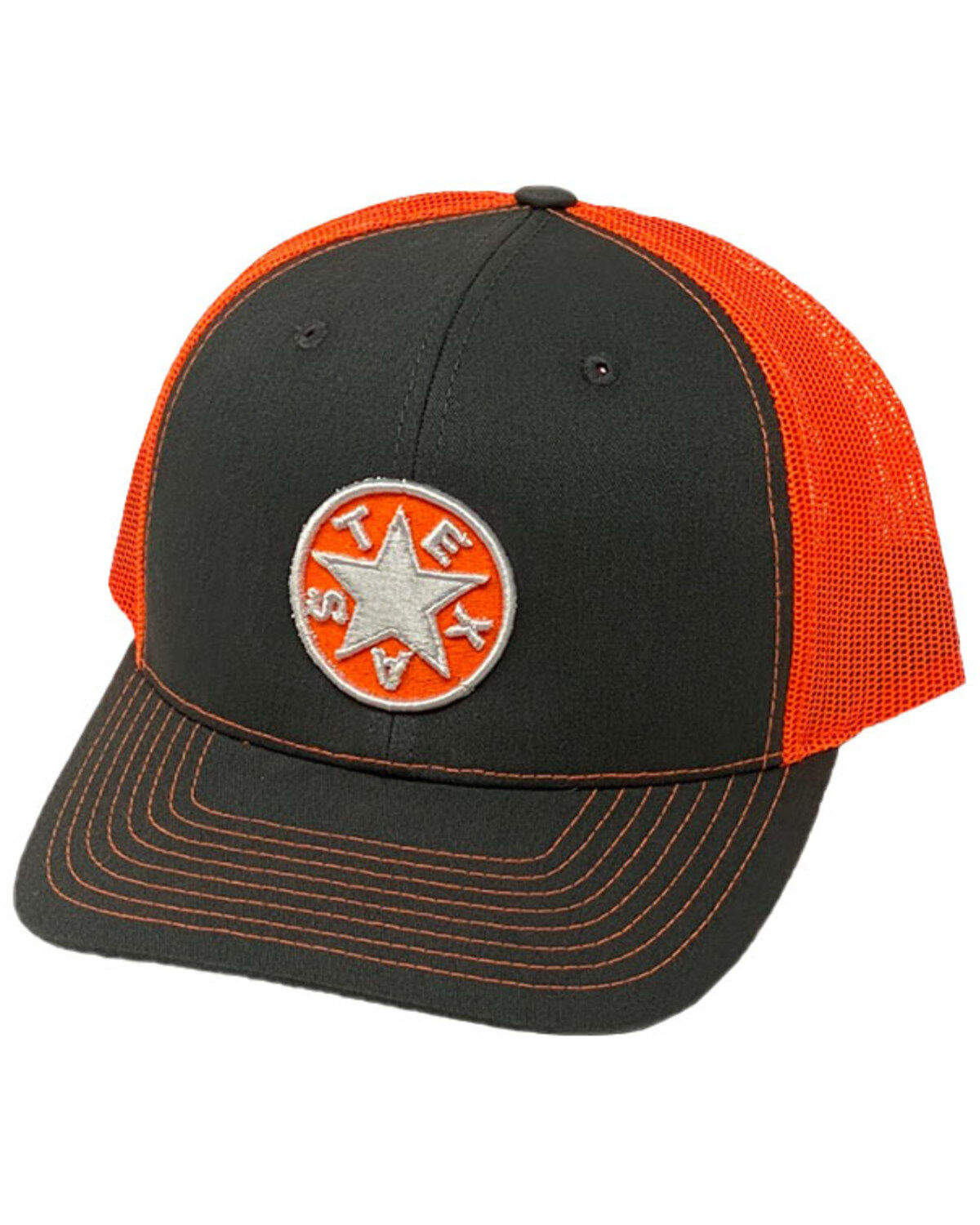 Men's Oil Field Hats Heather Gray & Orange Texas Star Patch Mesh-Back