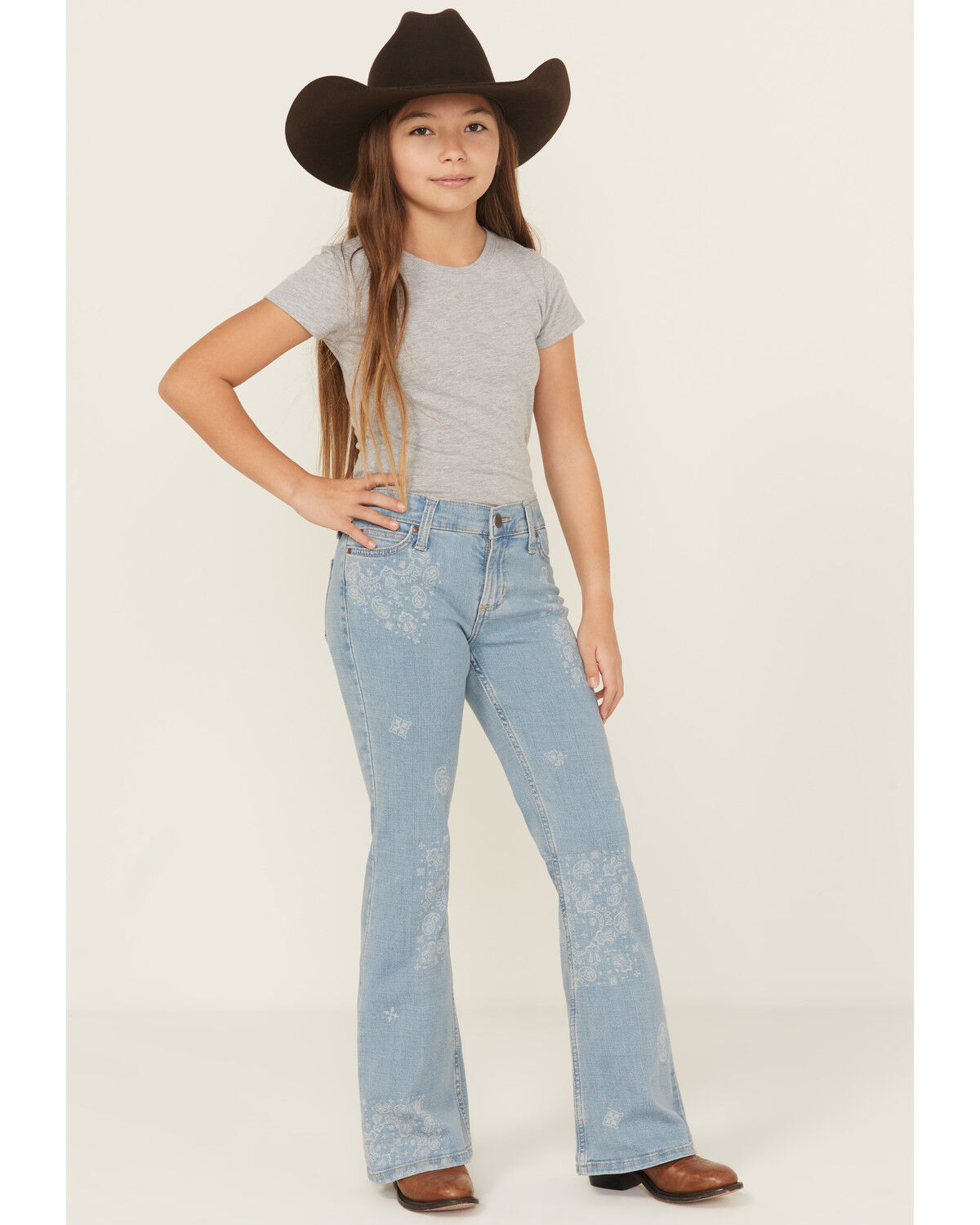 Girls' Wrangler Light Wash Paisley Print Bootcut Stretch Denim Jeans