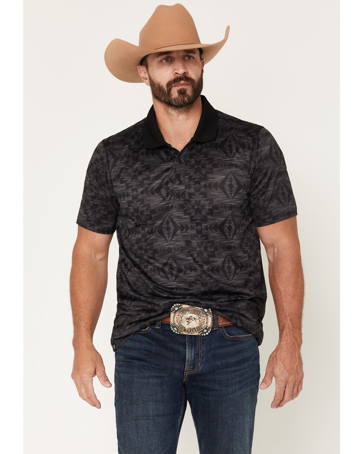 Men's RANK 45 Tonal Southwestern Print Short Sleeve Button-Down Polo