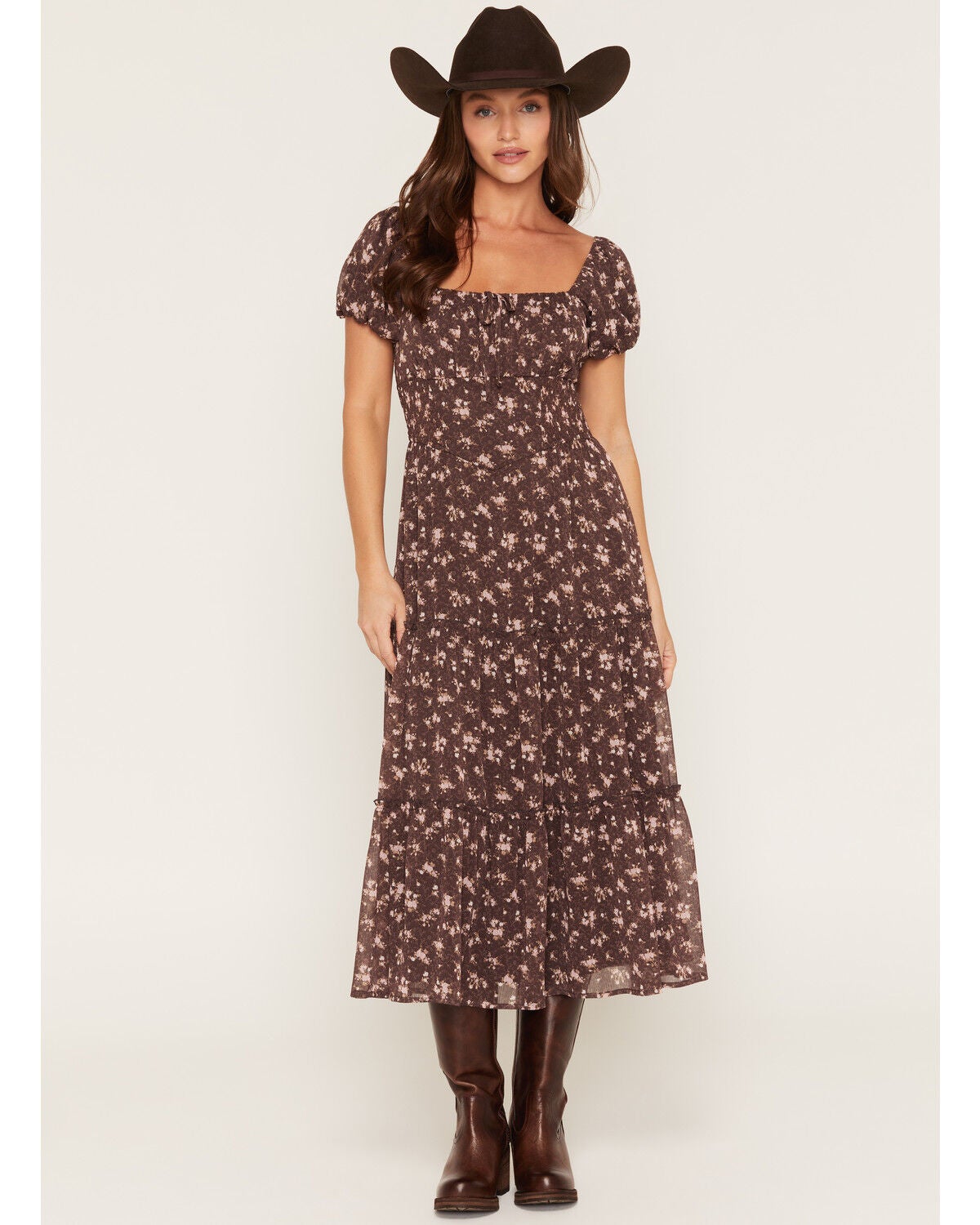 Women's Trixxi Floral Print Corset Short Sleeve Midi Dress