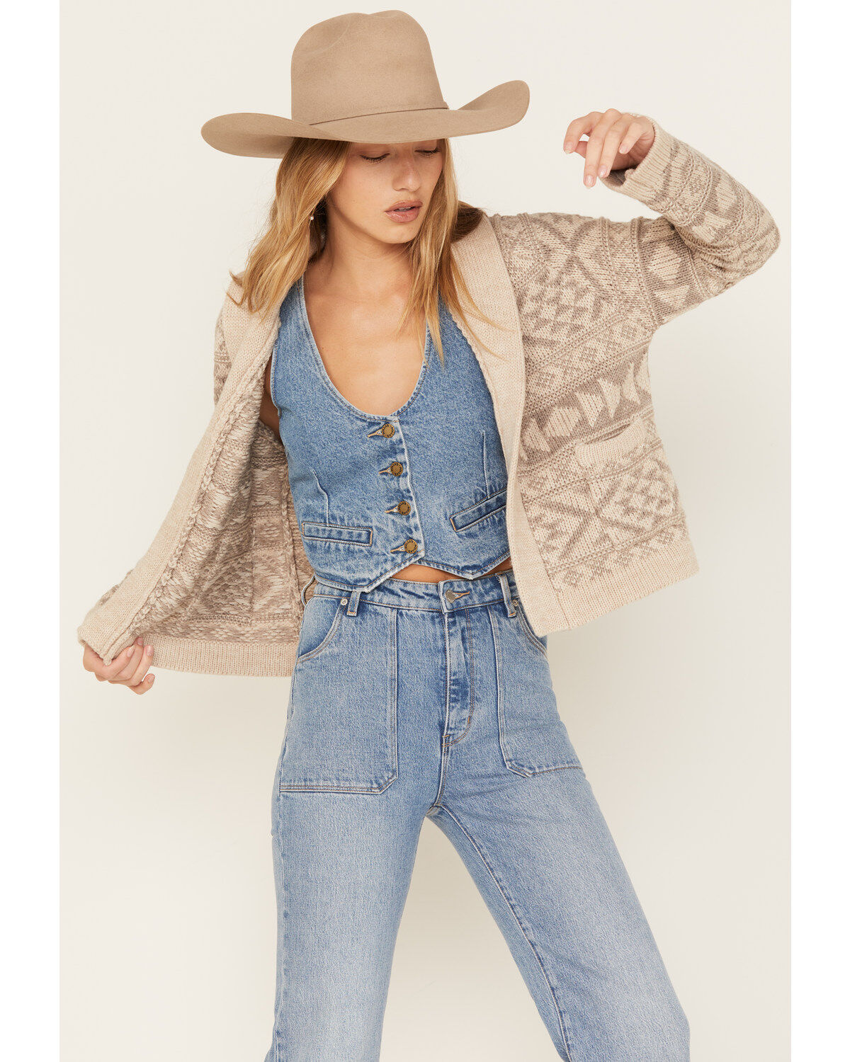 Women's Stetson Southwestern Stripe Knit Cropped Cardigan