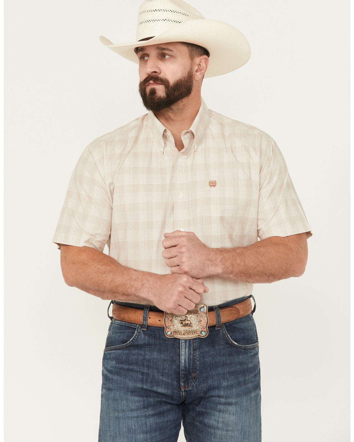 Men's Cinch Plaid Print Short Sleeve Button-Down Western Shirt