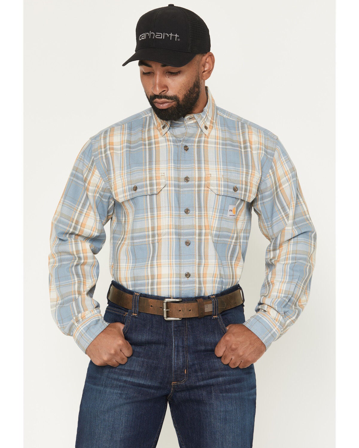 Men's Carhartt FR Plaid Print Long Sleeve Button-Down Work Shirt