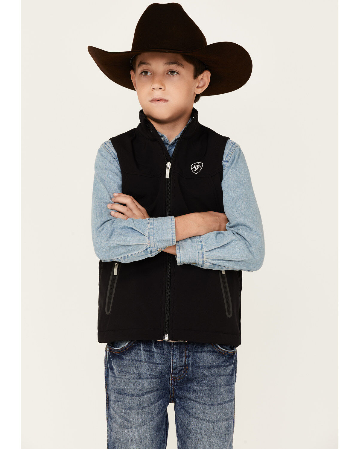 Boys' Ariat Solid Black New Team Softshell Zip-Front Vest