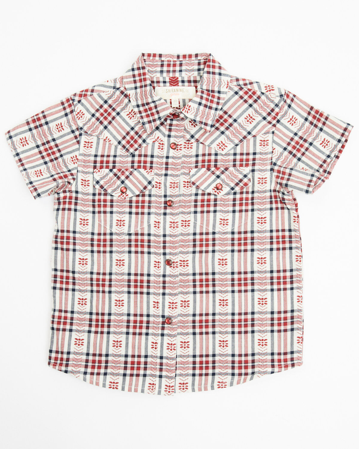 Girls' Shyanne Toddler Plaid Print Short Sleeve Pearl Snap Western Shi