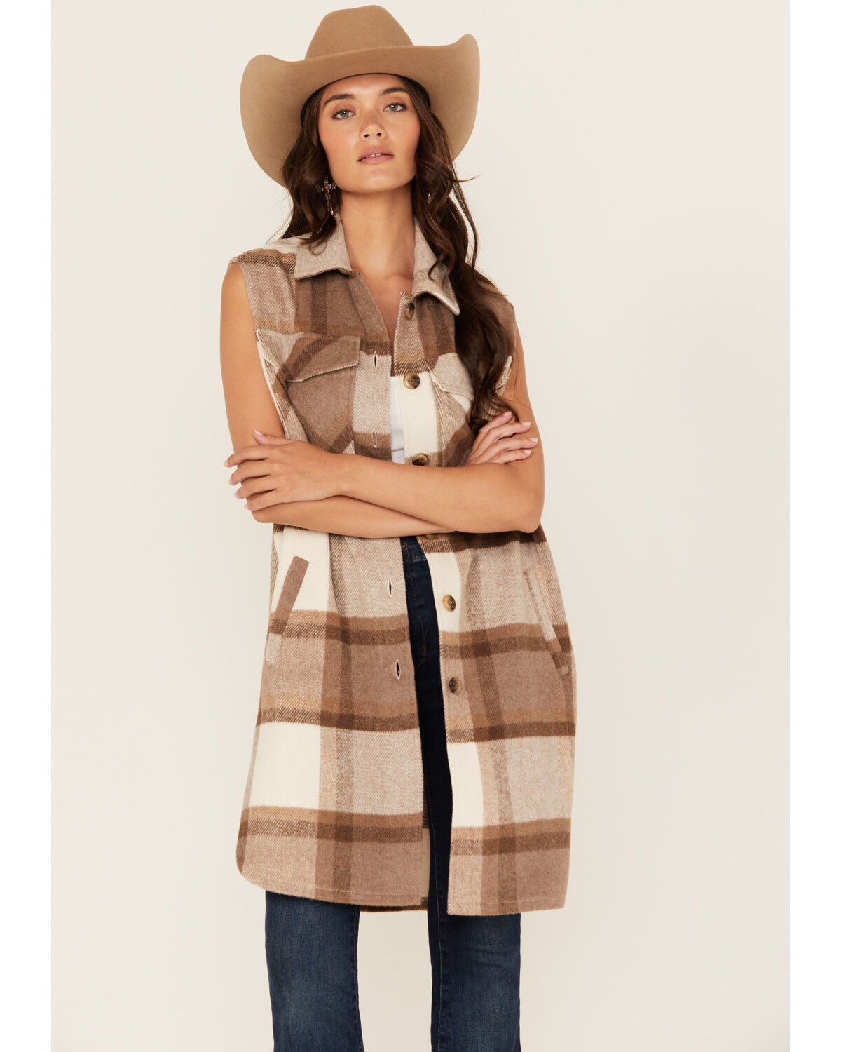Women's 26 International Plaid Print Long Vest