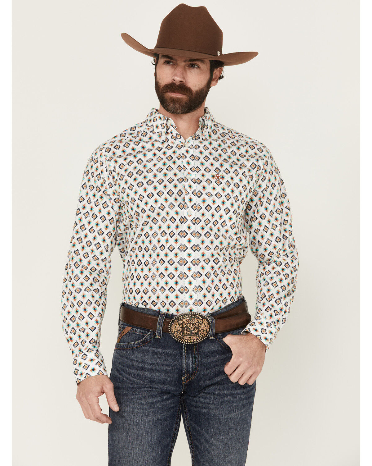 Men's Ariat Judas Geo Print Long Sleeve Button-Down Western Shirt