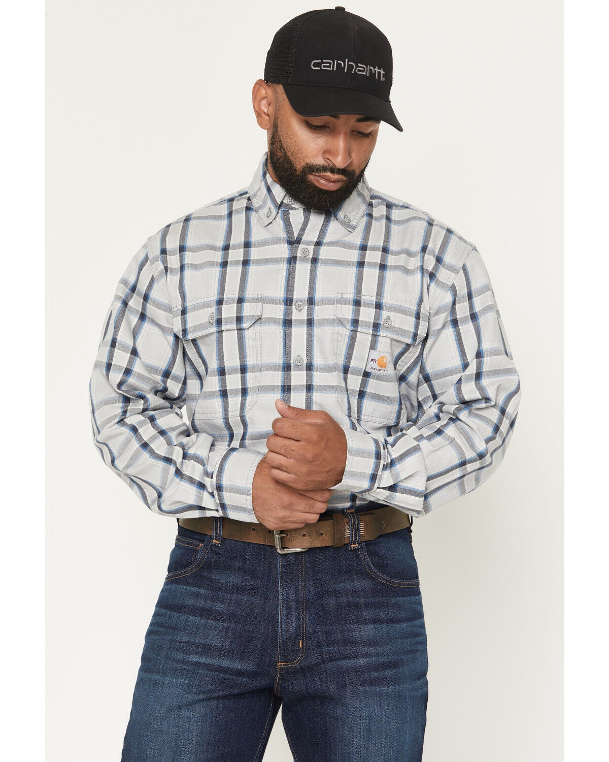Men's Carhartt FR Plaid Print Long Sleeve Button-Down Work Shirt