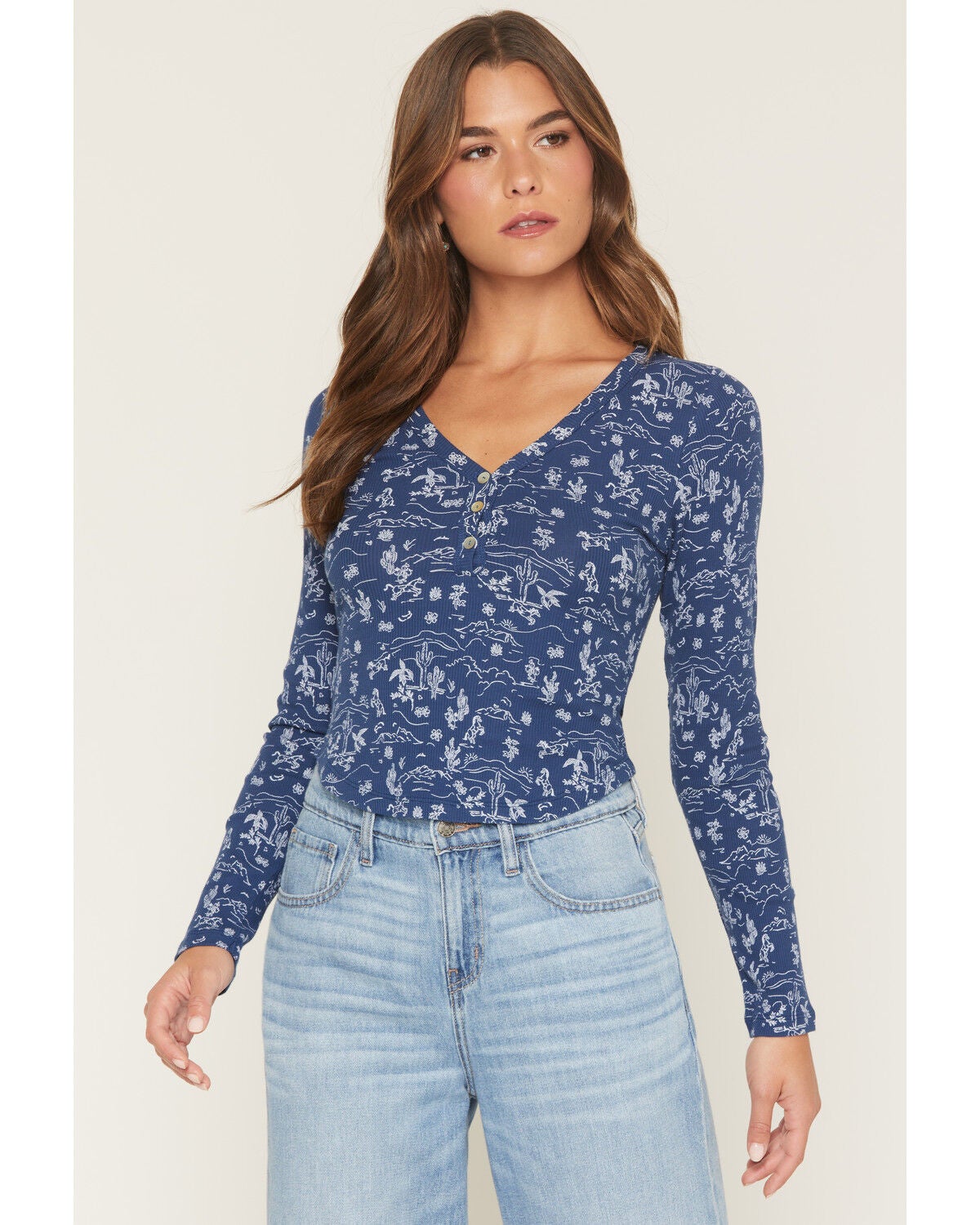 Women's Wild Moss Conversational Print Long Sleeve Thermal Shirt