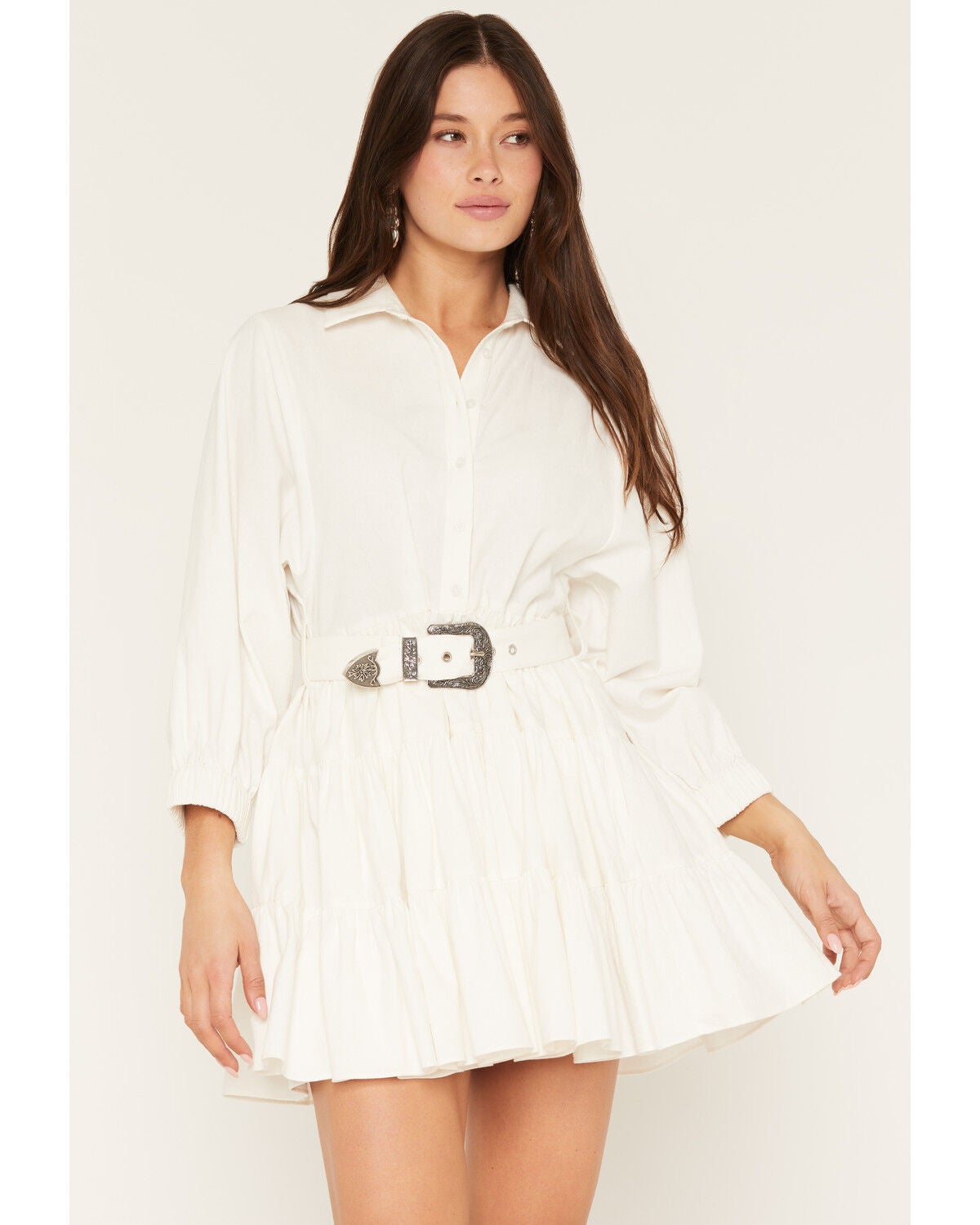 Women's Rock & Roll Denim Long Sleeve Belted Mini Dress