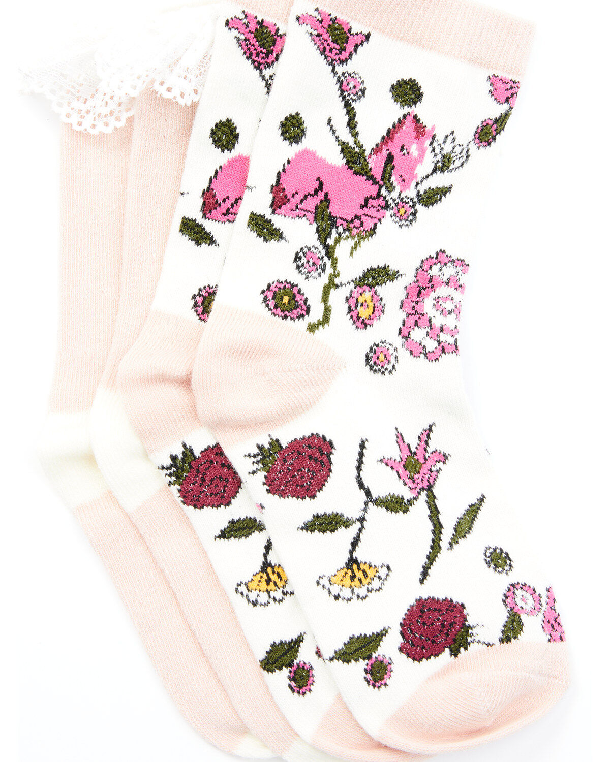 Girls' Shyanne Pointelle Floral Crew Socks - 2 Pack