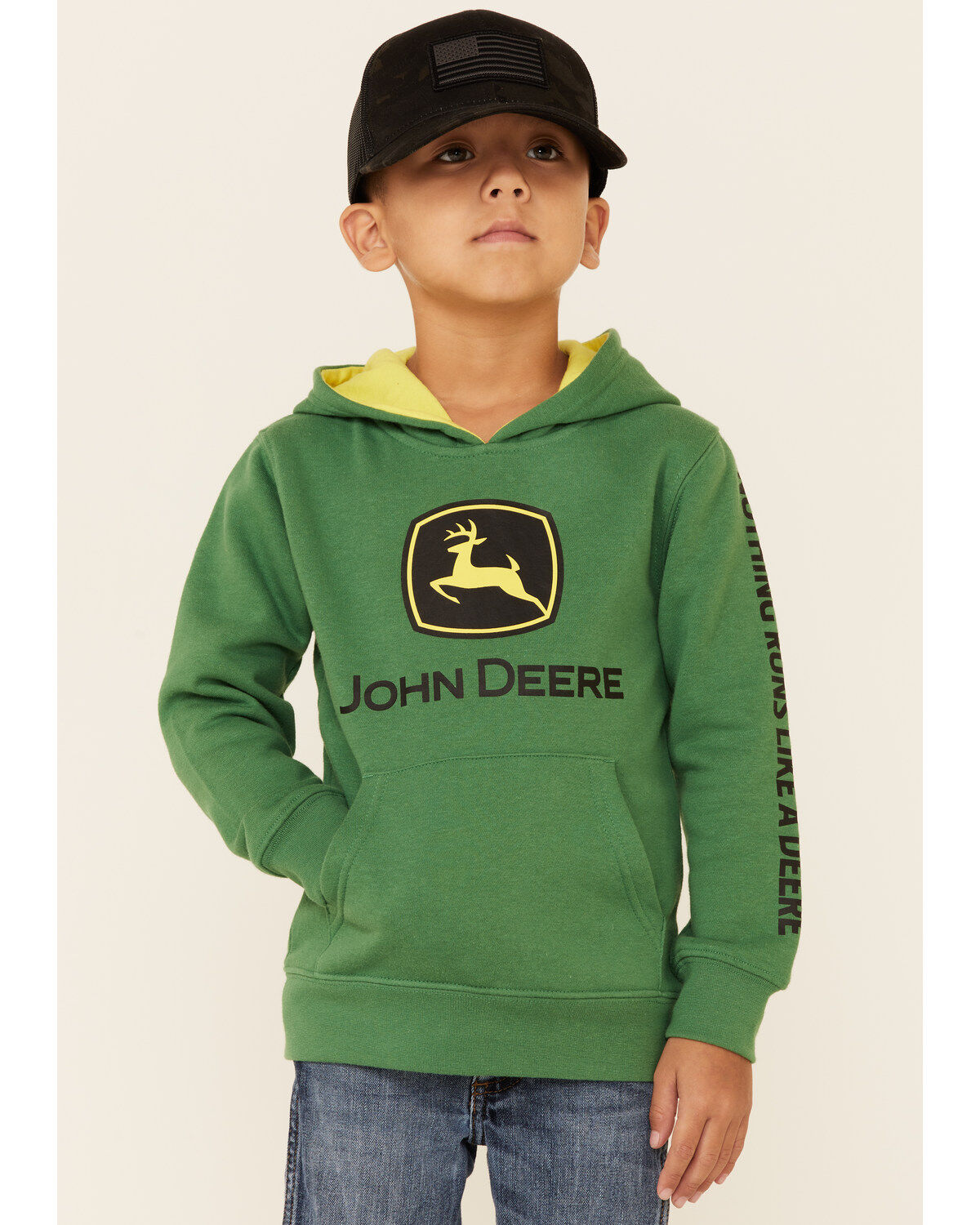 Boys' John Deere (4-7) Green Trademark Logo Sleeve Graphic Hooded Swea