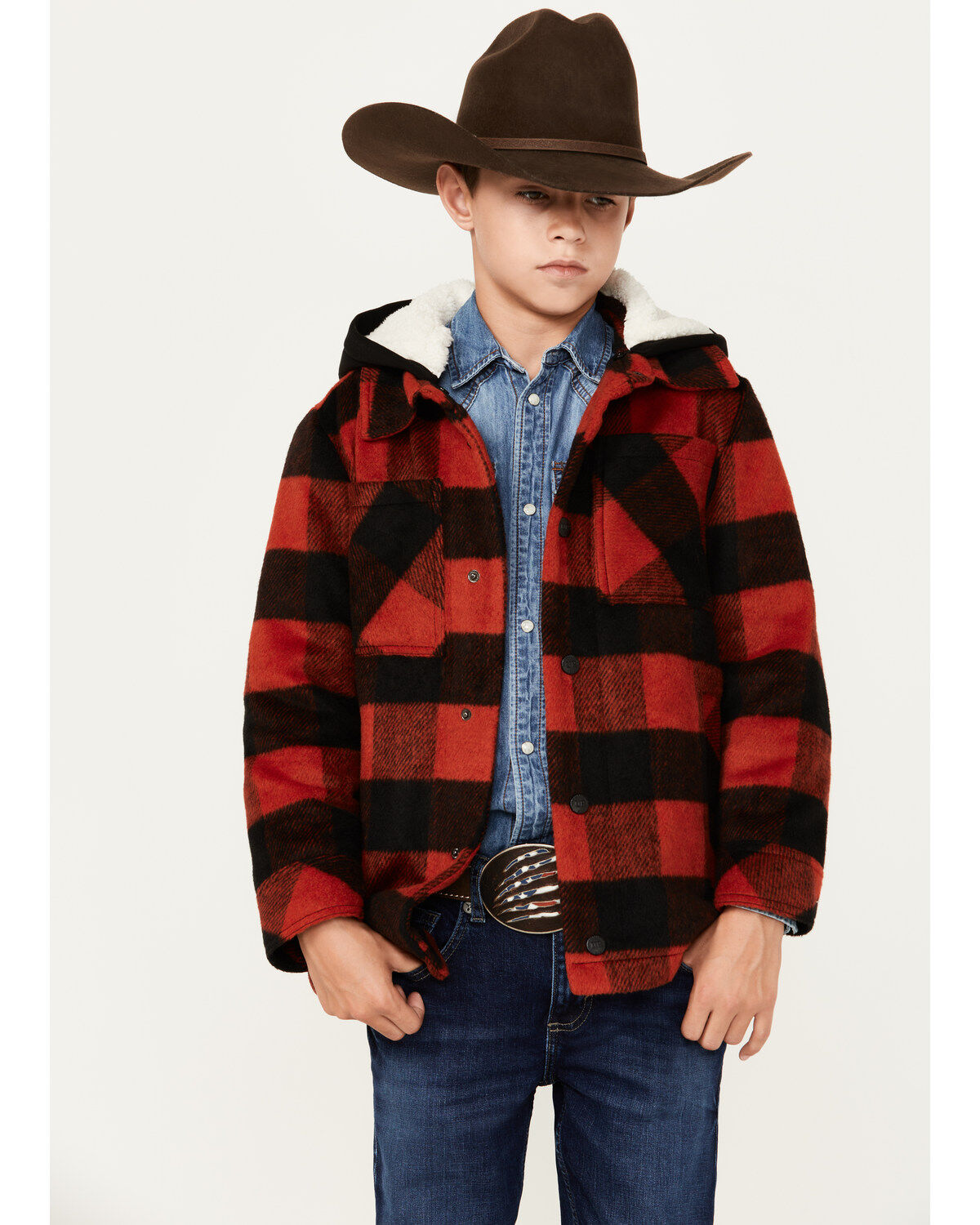 Boys' Urban Republic Little Plaid Print Wool Hooded Jacket