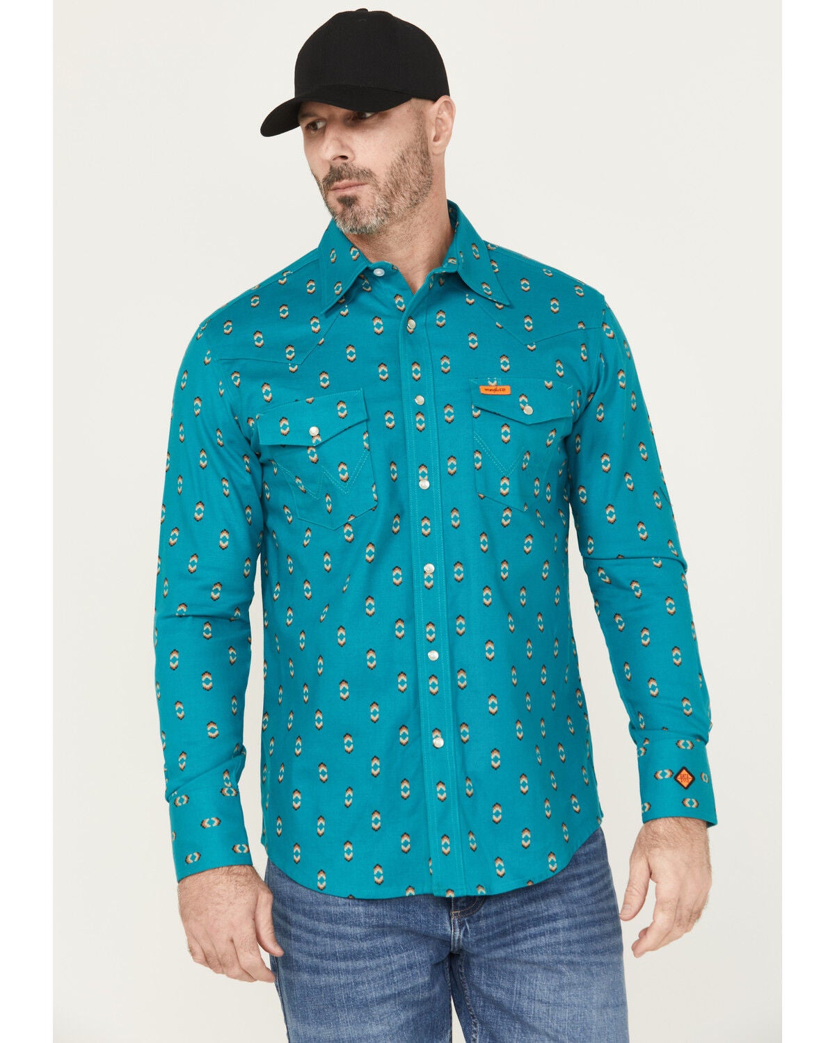 Men's Wrangler FR Checotah Southwestern Print Long Sleeve Snap Work Sh